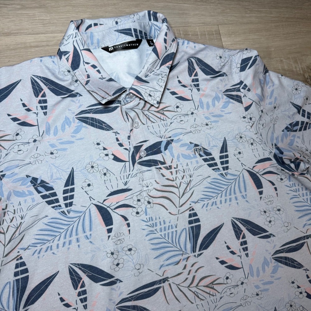 Travis Mathew Performance Floral All Over Print Golf‎ Polo Shirt Mens XL Stretch